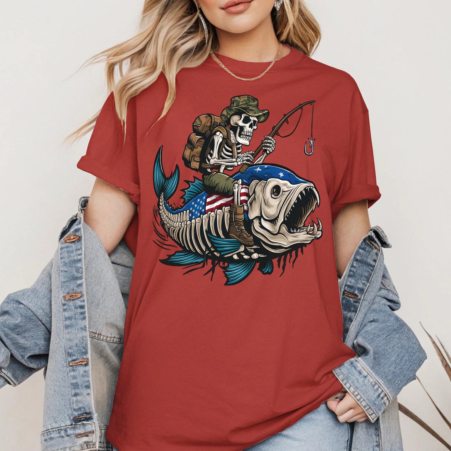 Patriotic Skeleton Fishing Shirt Hoodie Sweatshirt