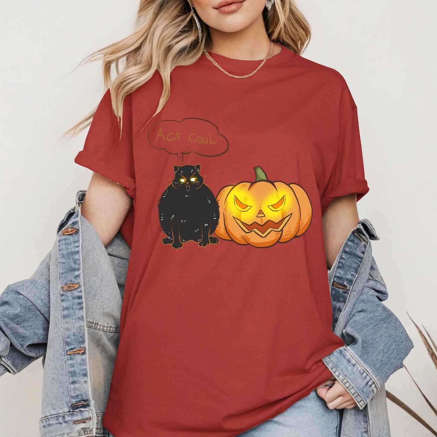 Act Cool - Black Cat & Pumpkin Halloween Tee