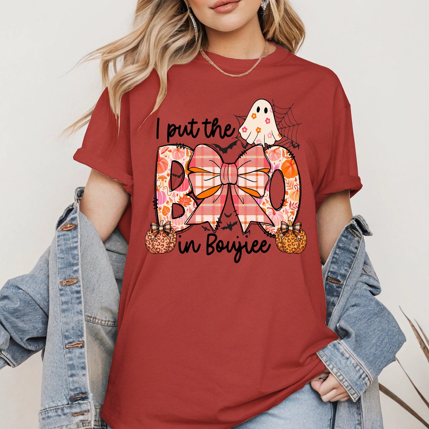 BOO Cute Halloween Shirt Hoodie Sweatshirt with Ghost and Bow