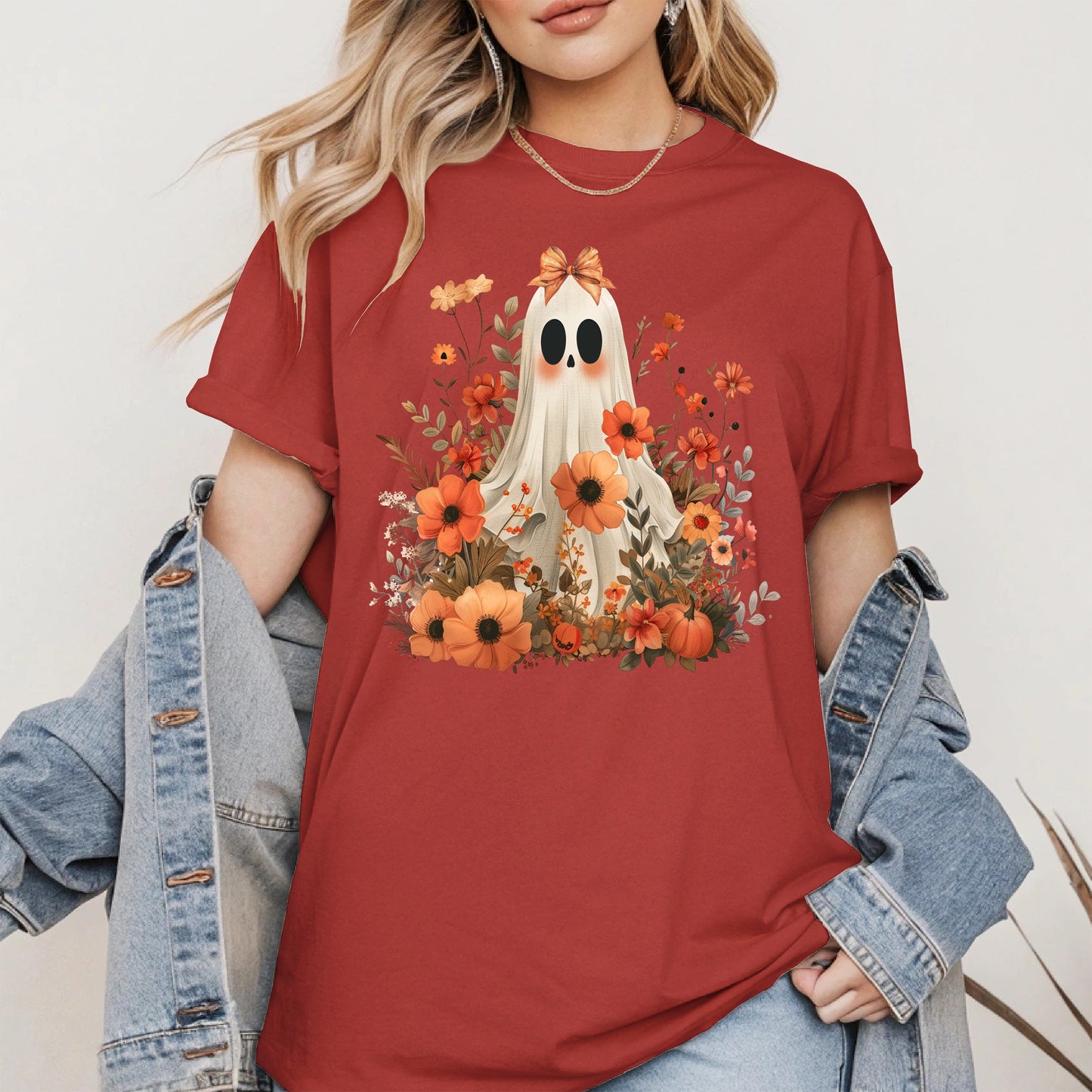 Autumn Ghost Floral Shirt Cute Fall Halloween Tee