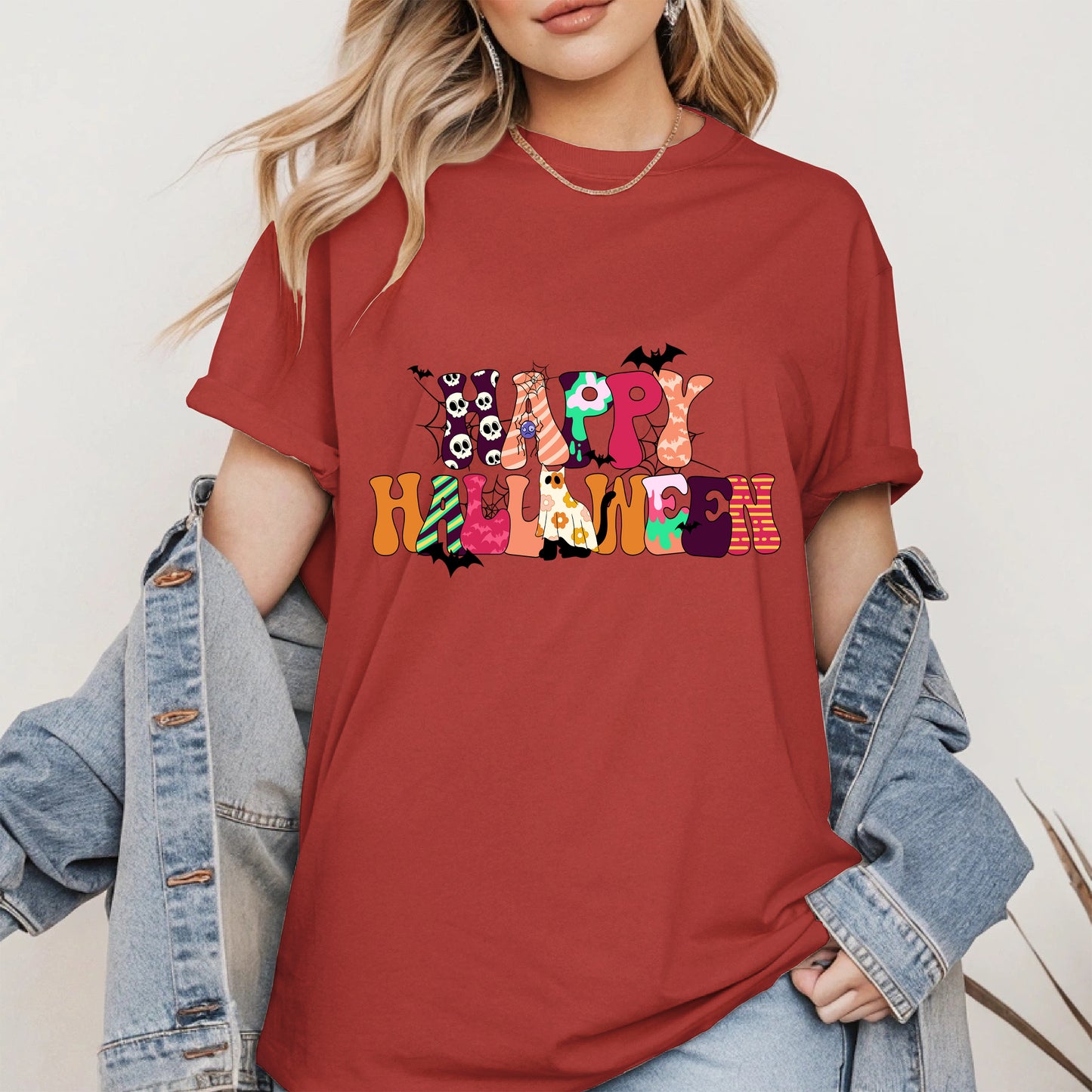 Colorful Ghost Pumpkin Retro Halloween Shirt
