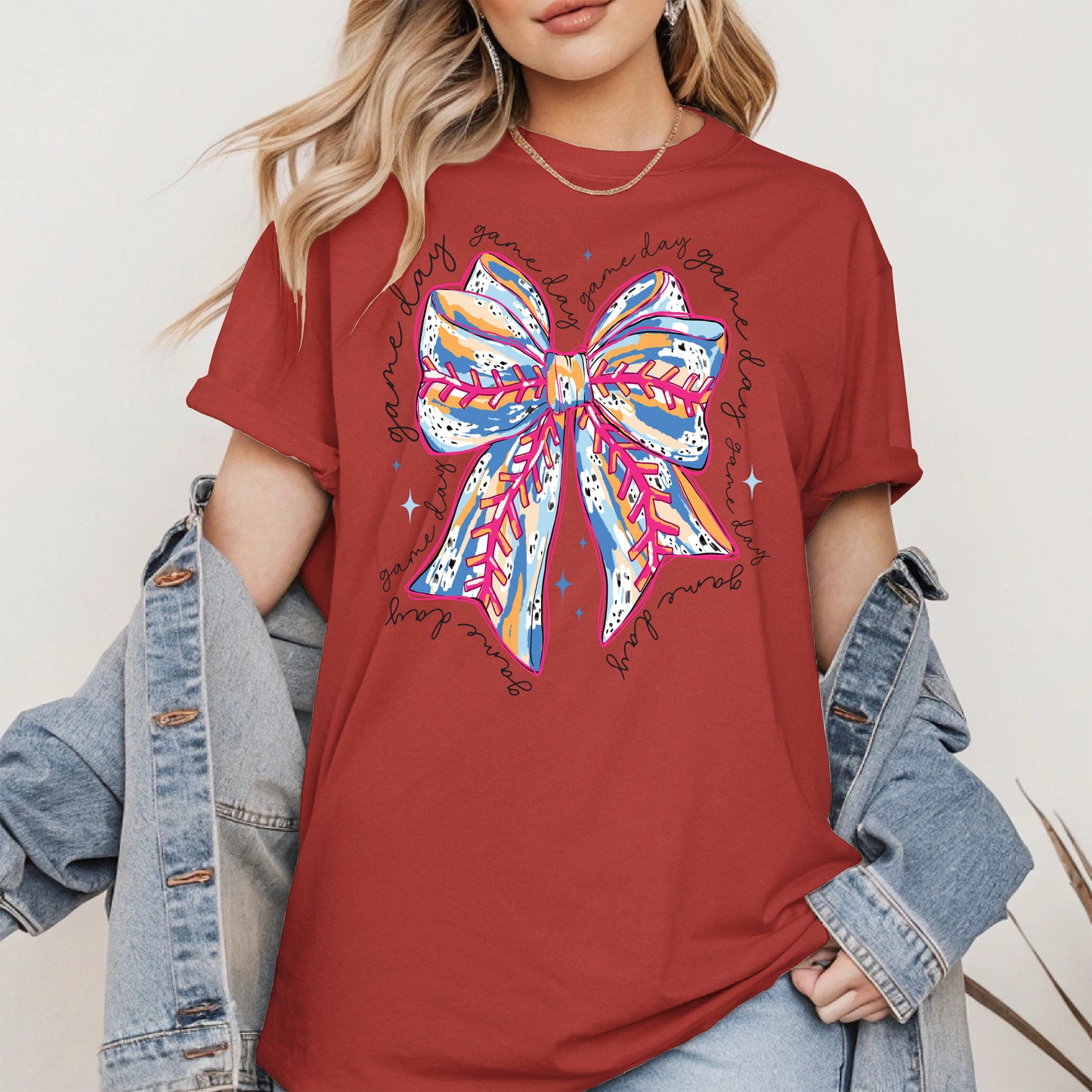 Game Day Bow Shirt Sport Tee Hoodie Sweatshirt for Baseball Fans