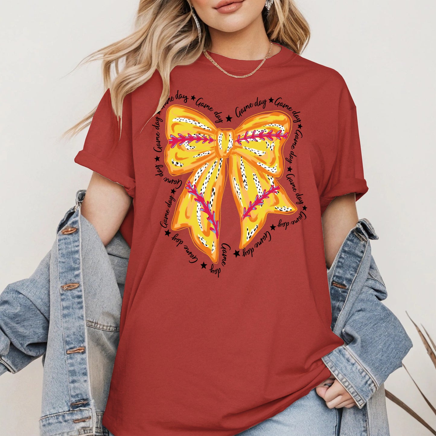 Yellow Baseball Bow Shirt Sport Tee Hoodie Sweatshirt Gift for Fans