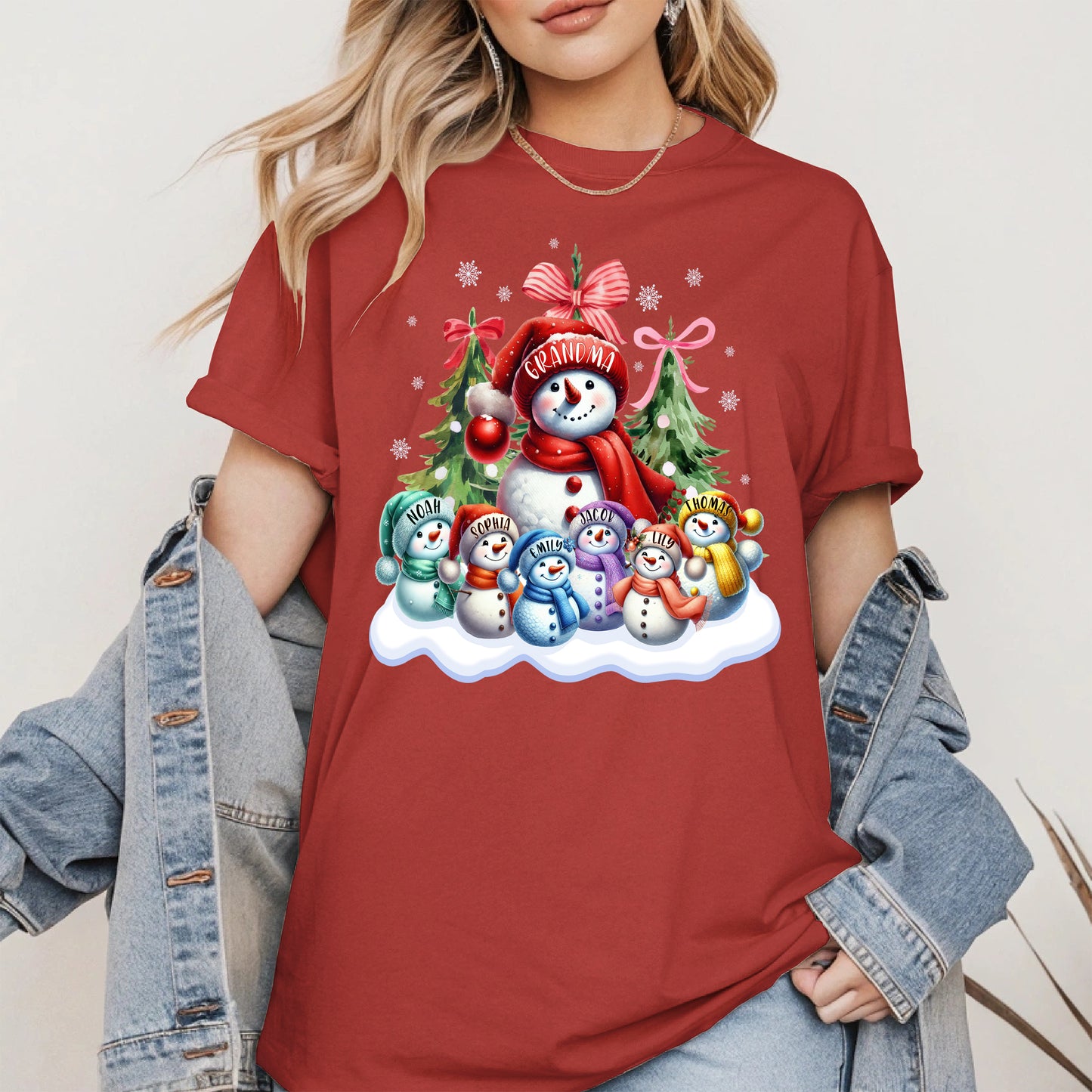 Personalized Snowman Family Grandma Shirt