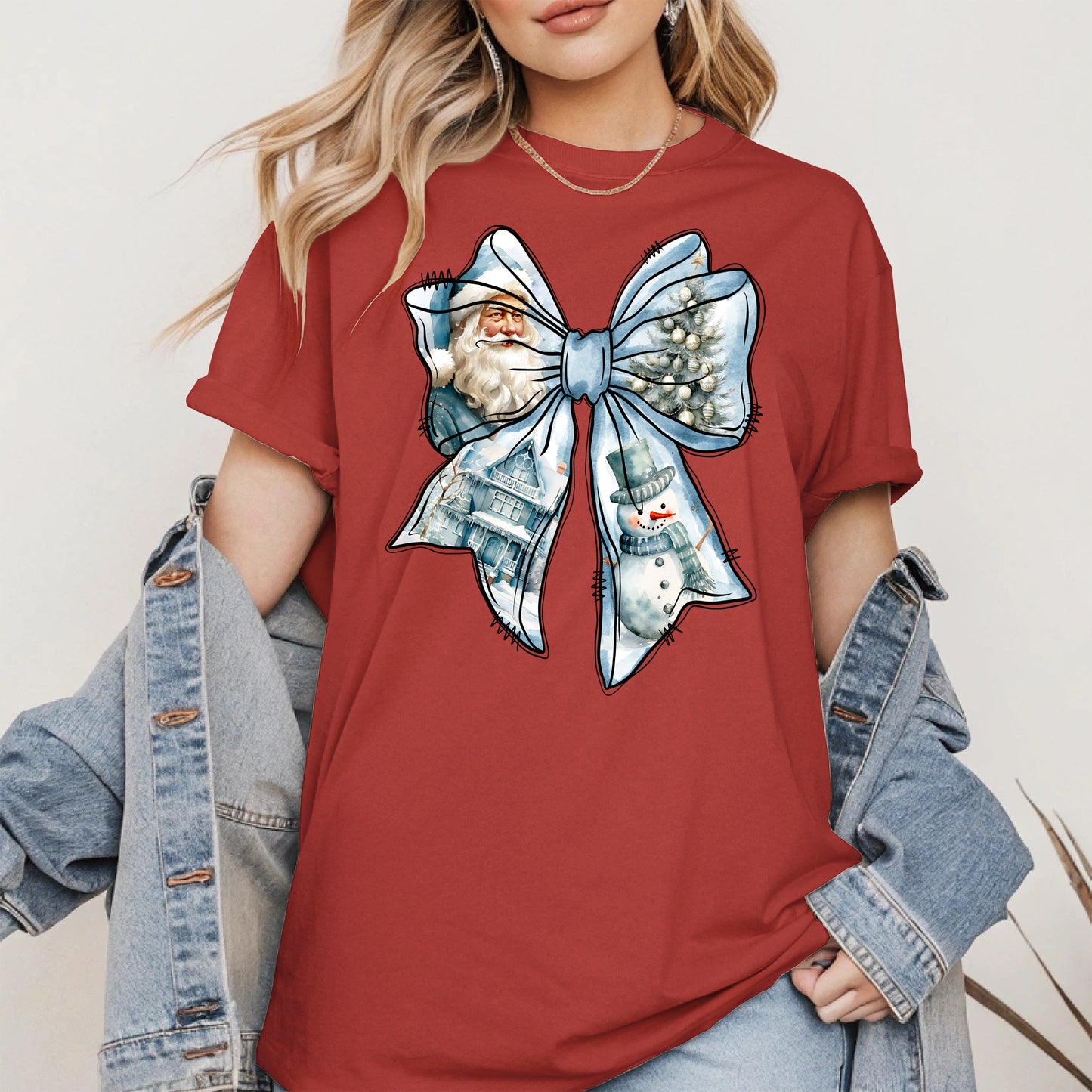 Snowman Coquette Christmas Bow Shirt