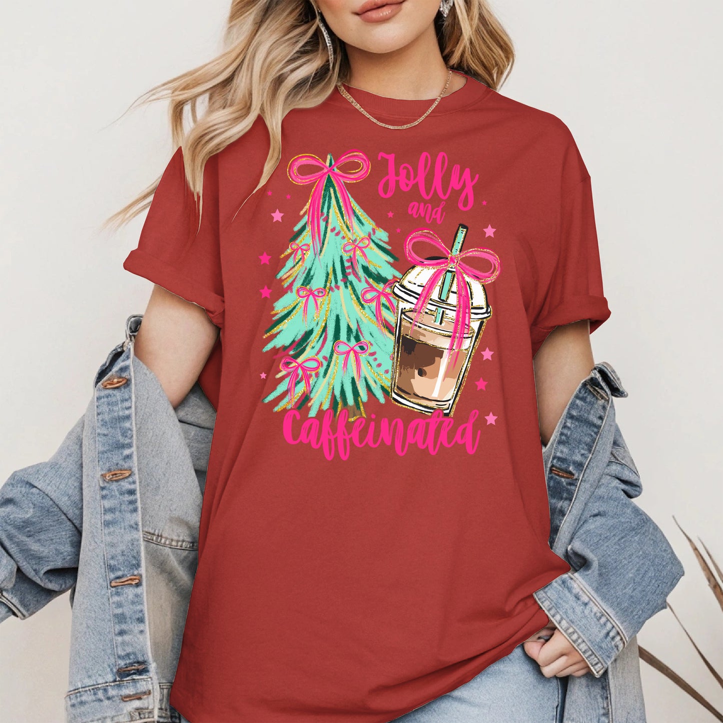 Jolly and Caffeinated Christmas Shirt