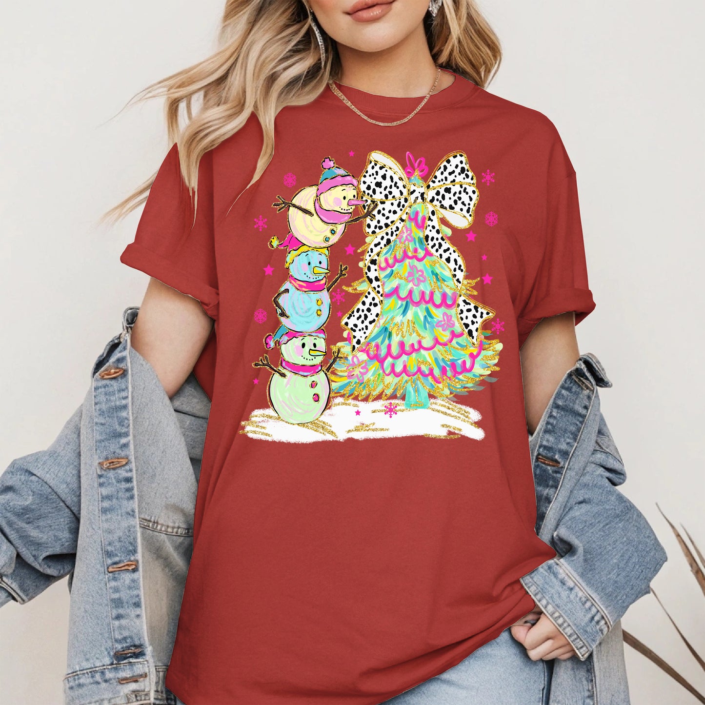 Stacked Snowmen and Christmas Tree Shirt