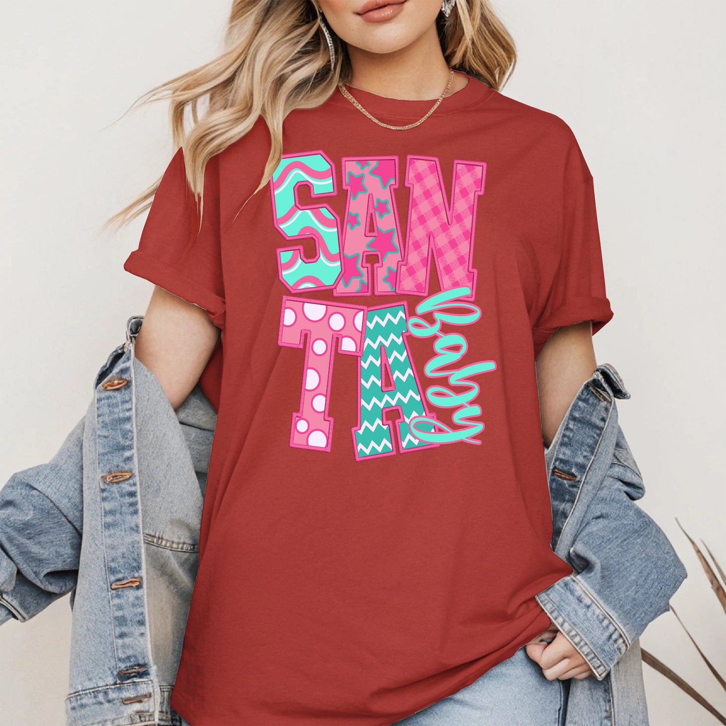 Santa Baby Embroidery-Inspired Christmas Shirt