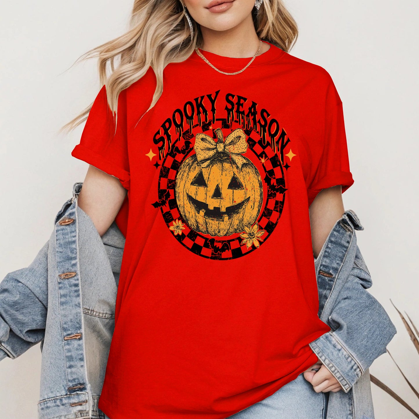 Spooky Season Halloween Pumpkin Checkered shirt