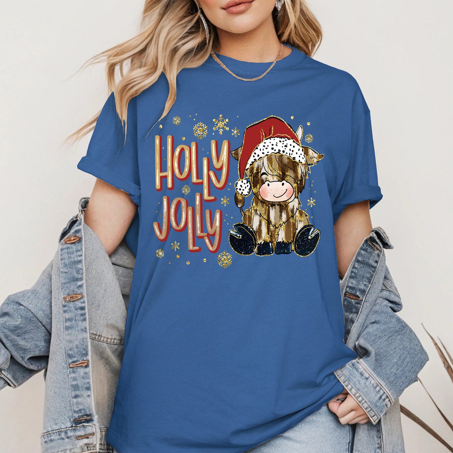 Holly Jolly Christmas Cow Santa Shirt