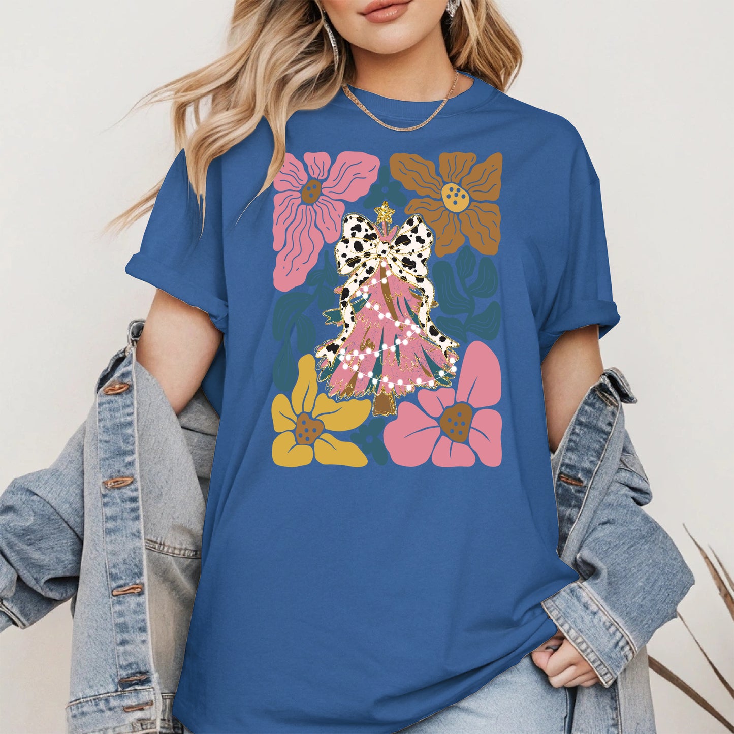 Christmas Tree Coquette Bow Floral Holiday Shirt