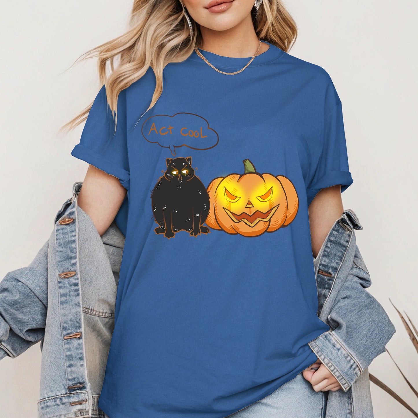 Act Cool - Black Cat & Pumpkin Halloween Tee