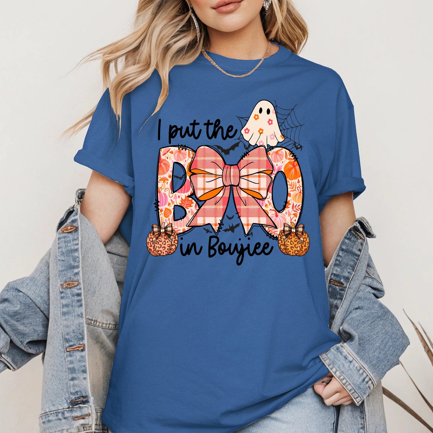 BOO Cute Halloween Shirt Hoodie Sweatshirt with Ghost and Bow