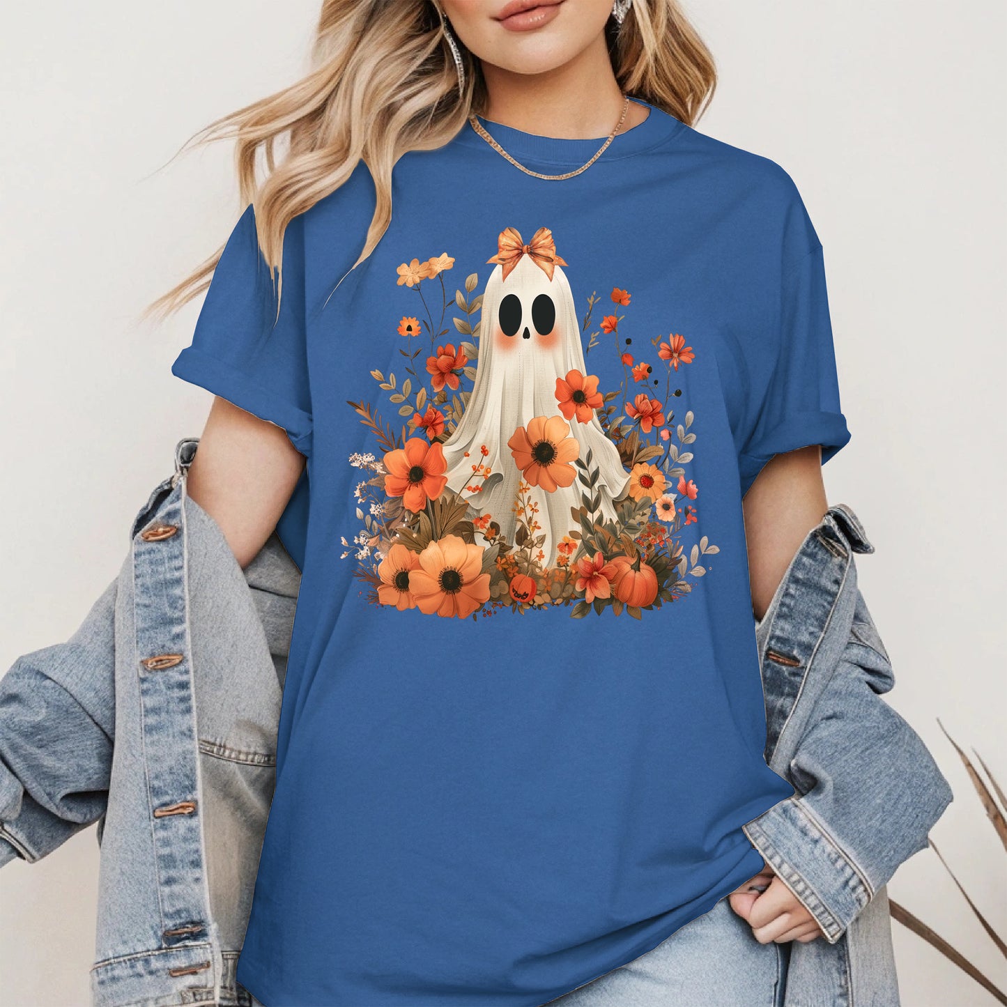 Autumn Ghost Floral Shirt Cute Fall Halloween Tee