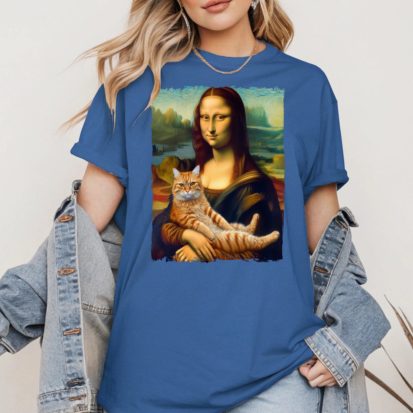Mona Lisa Holding Orange Cat Shirt Hoodie Sweatshirt