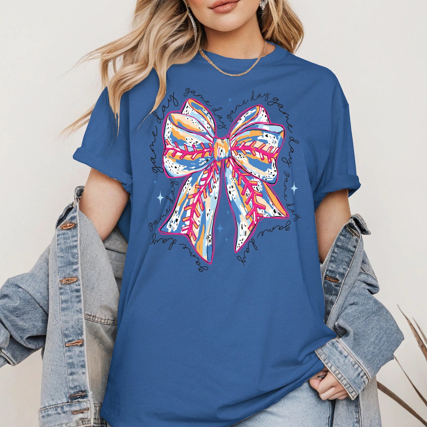 Game Day Bow Shirt Sport Tee Hoodie Sweatshirt for Baseball Fans