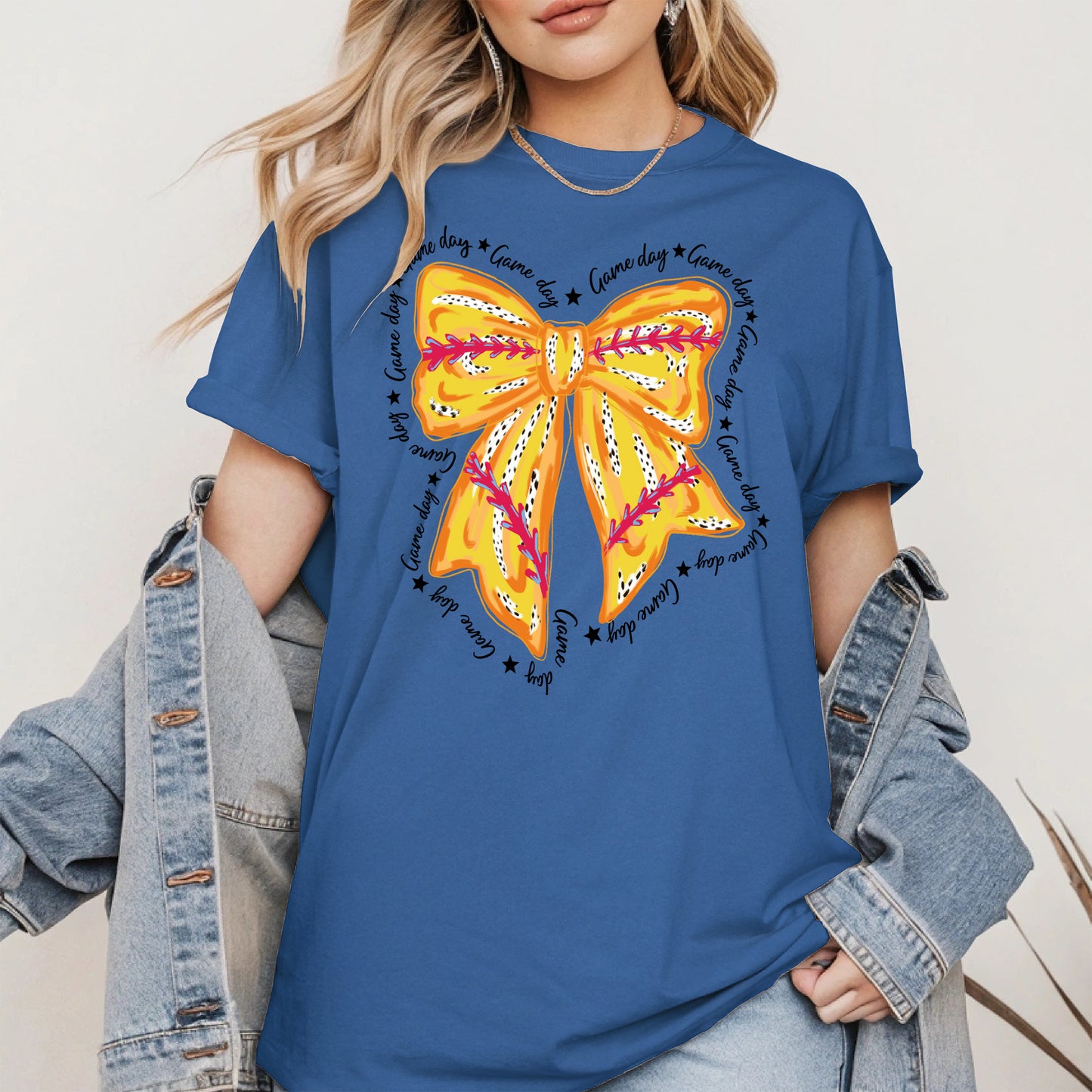 Yellow Baseball Bow Shirt Sport Tee Hoodie Sweatshirt Gift for Fans