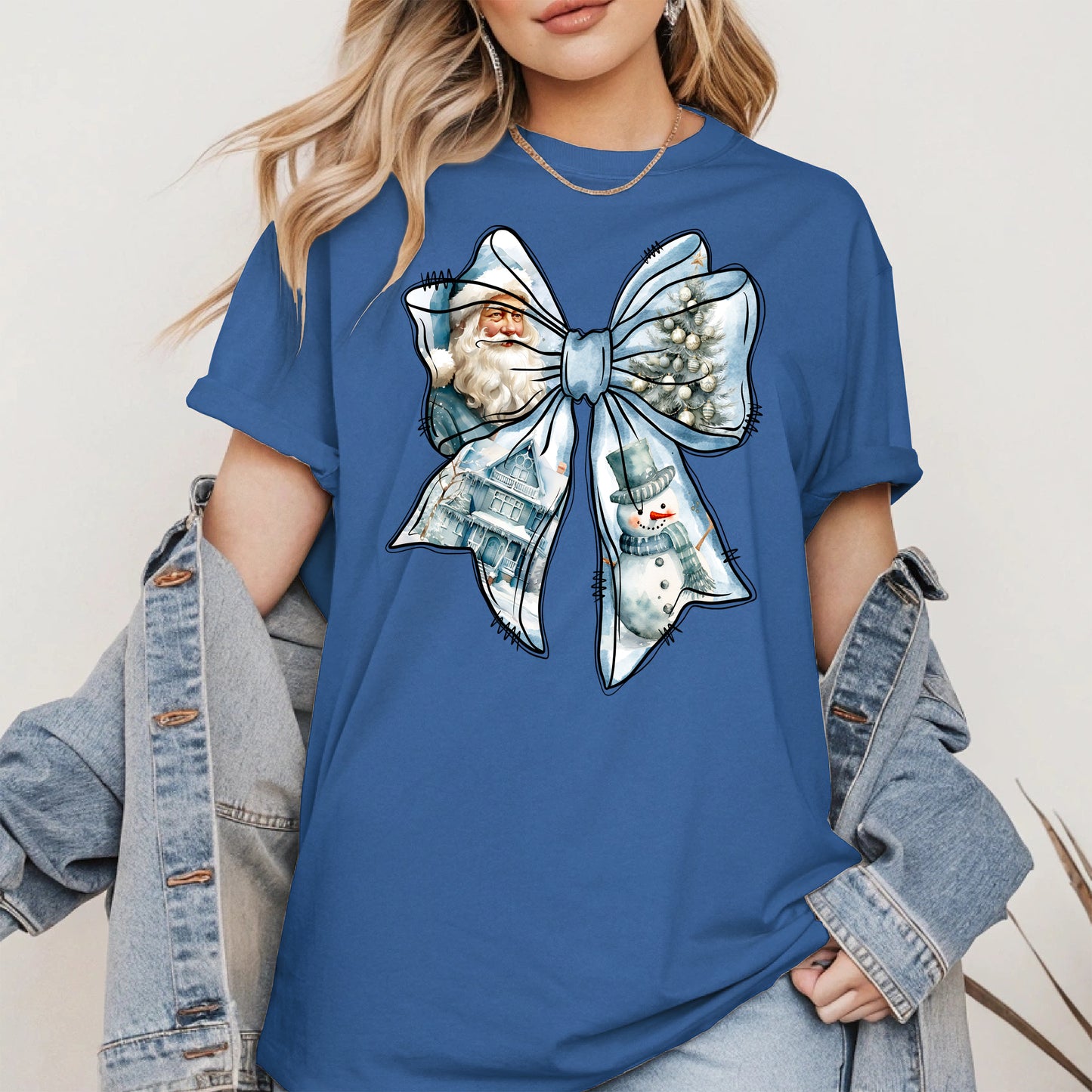 Snowman Coquette Christmas Bow Shirt