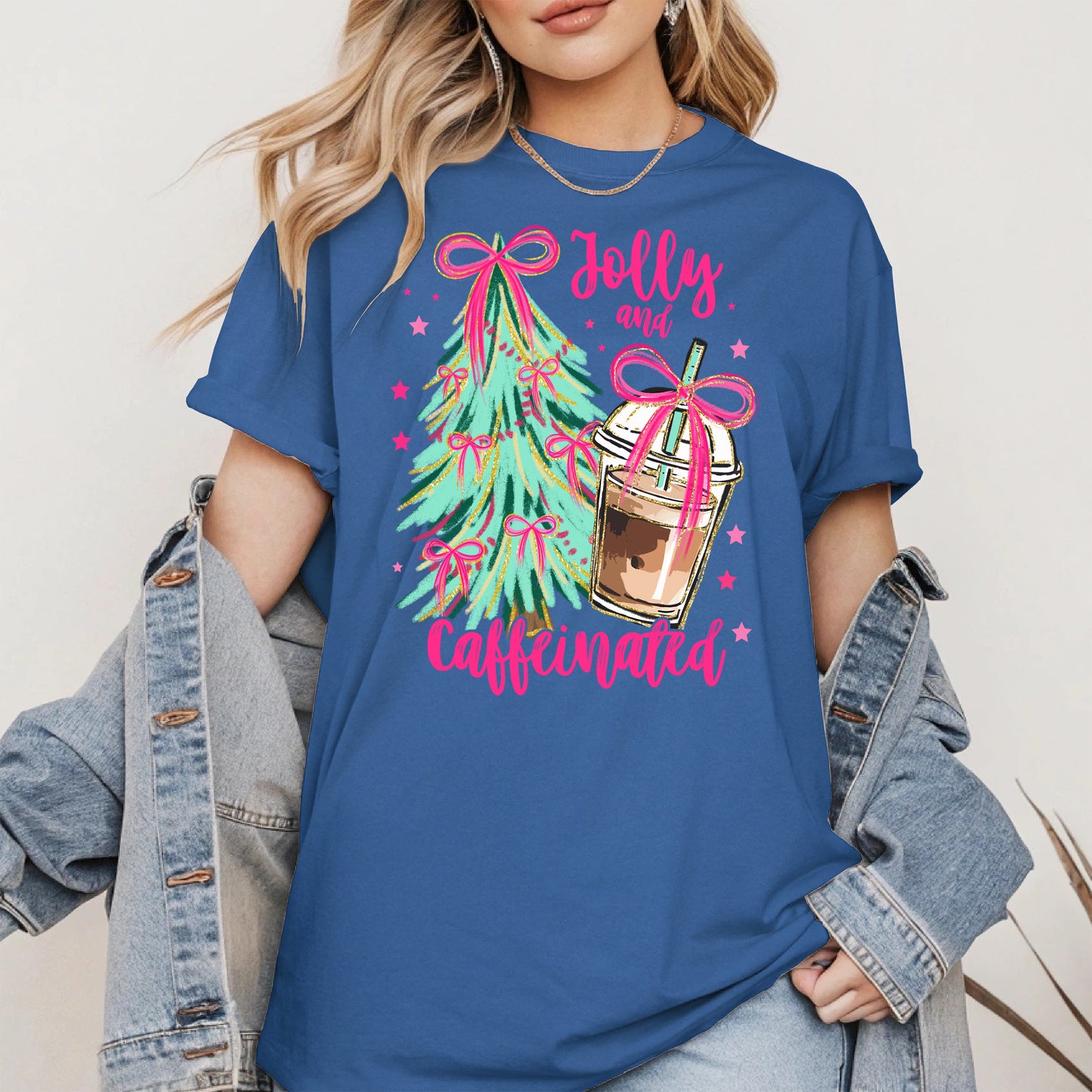 Jolly and Caffeinated Christmas Shirt