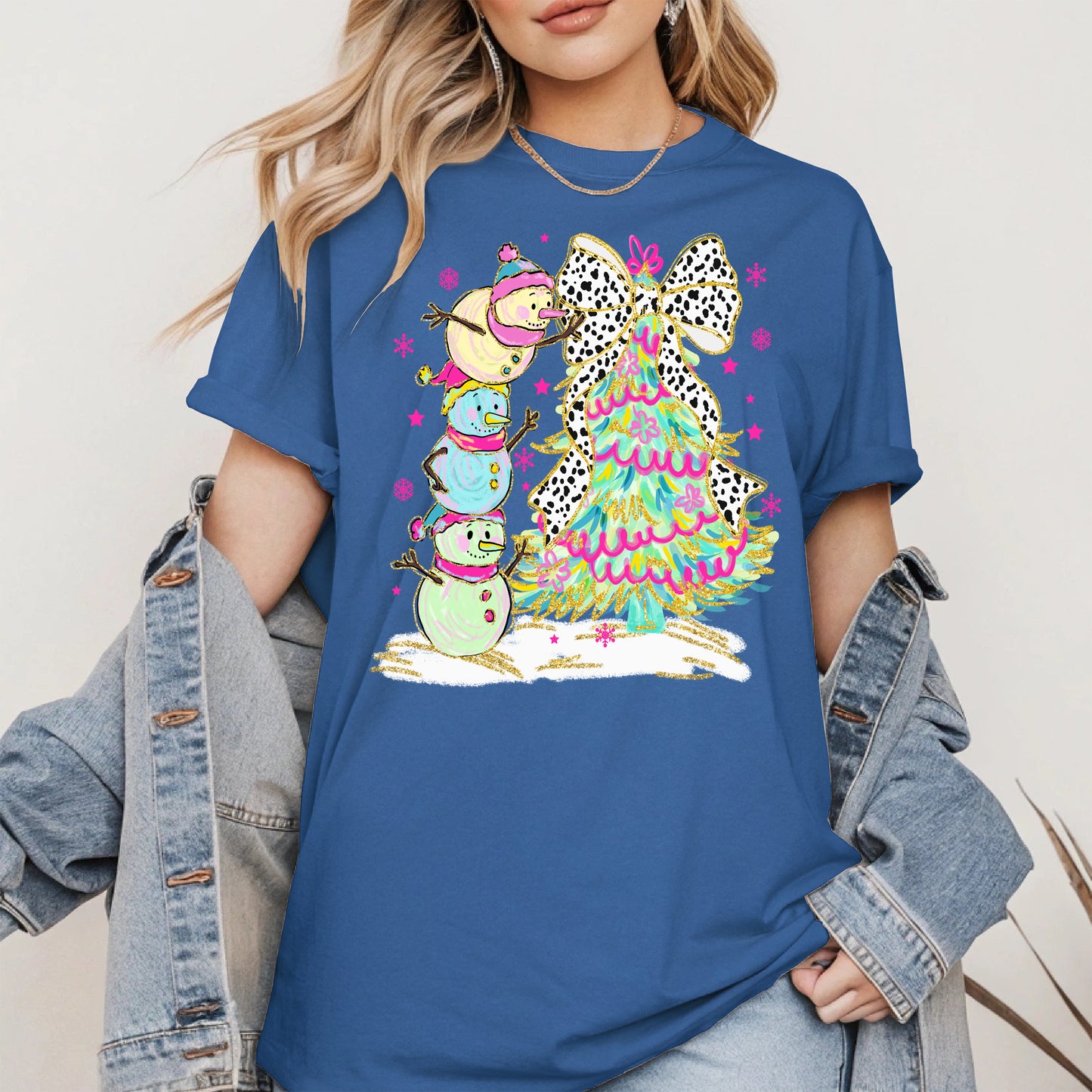 Stacked Snowmen and Christmas Tree Shirt