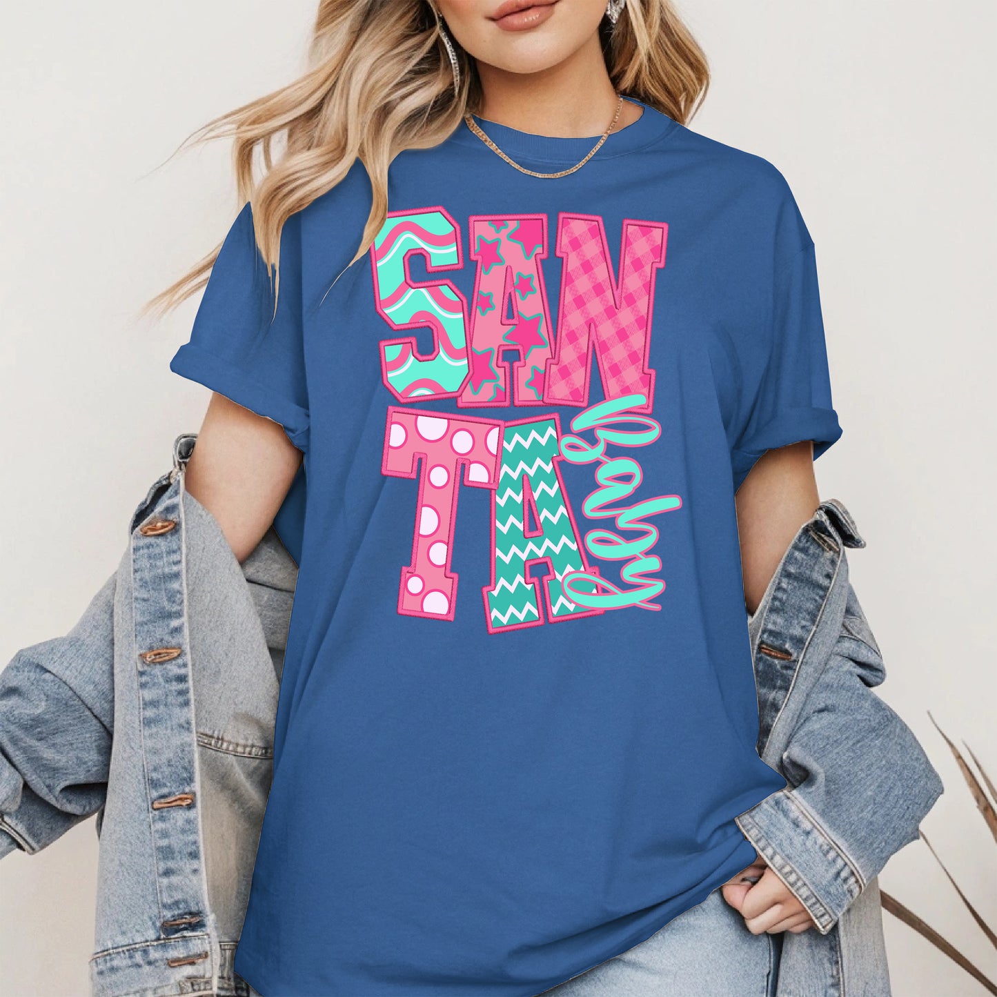 Santa Baby Embroidery-Inspired Christmas Shirt