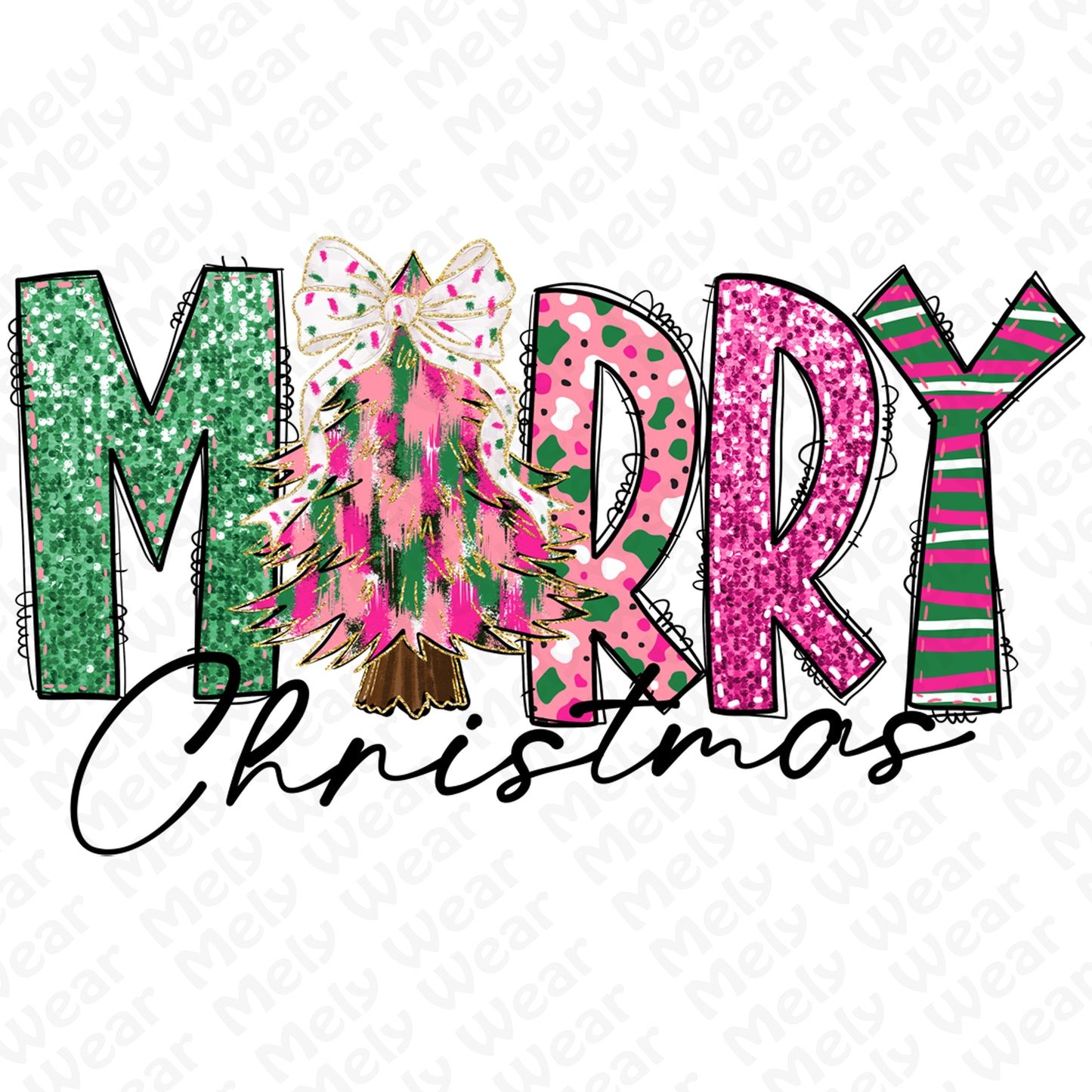 Merry Christmas Shirt Glitter Tree Holiday Tee