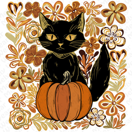 Floral Black cat Pumpkin halloween shirt