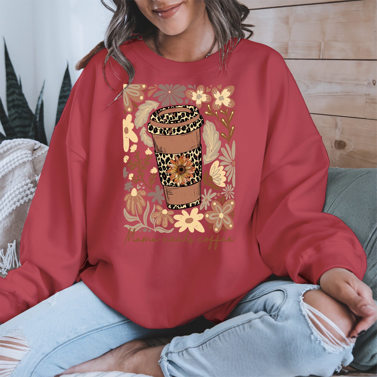 Leopard Print Floral Coffee Cup Mom Shirt