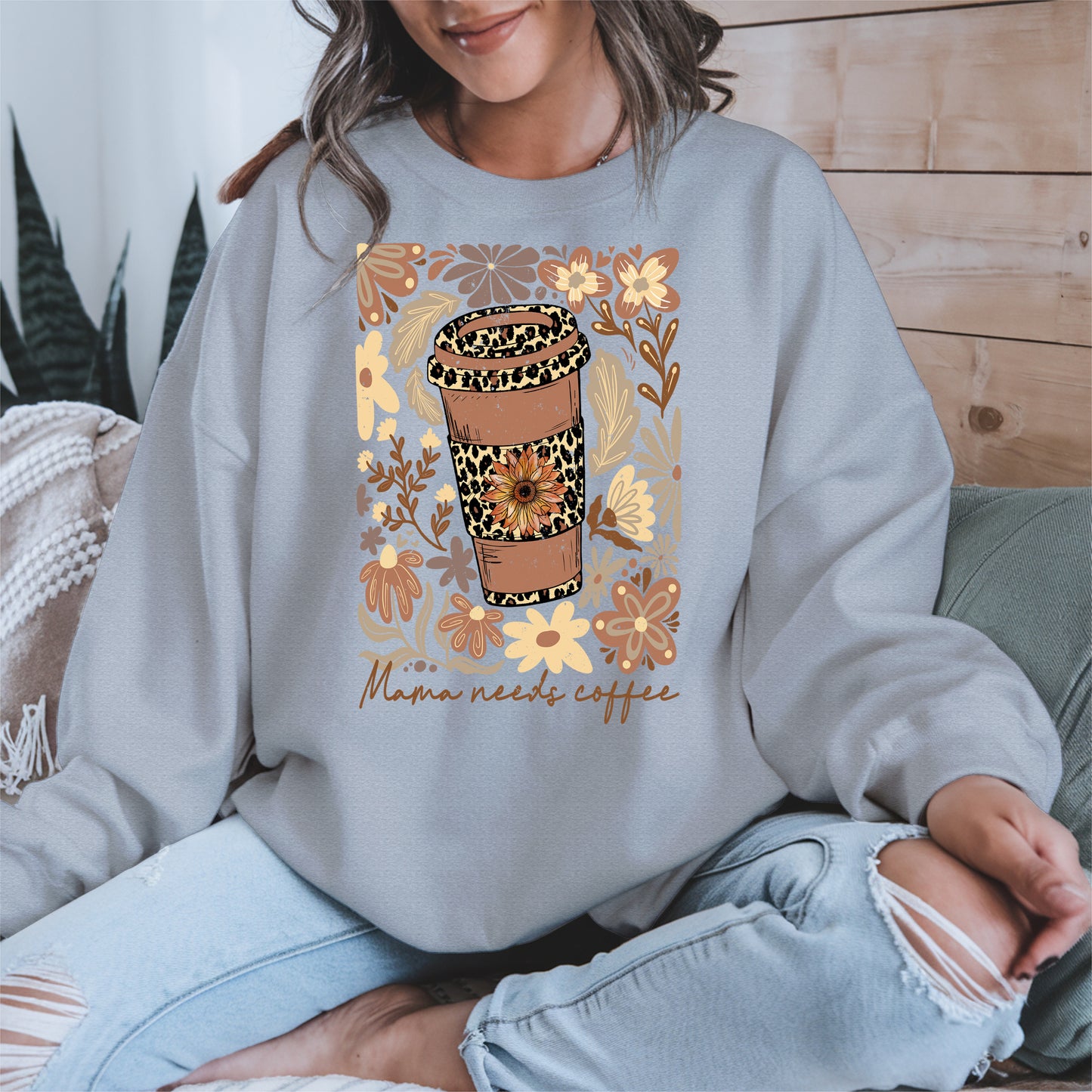 Leopard Print Floral Coffee Cup Mom Shirt