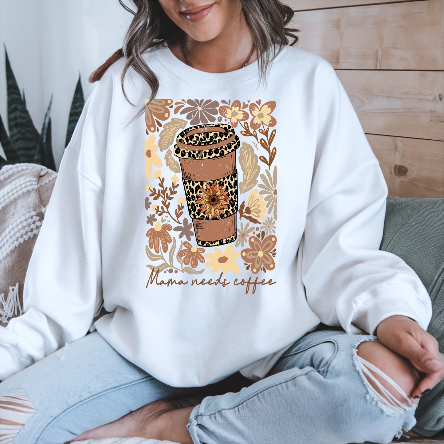 Leopard Print Floral Coffee Cup Mom Shirt