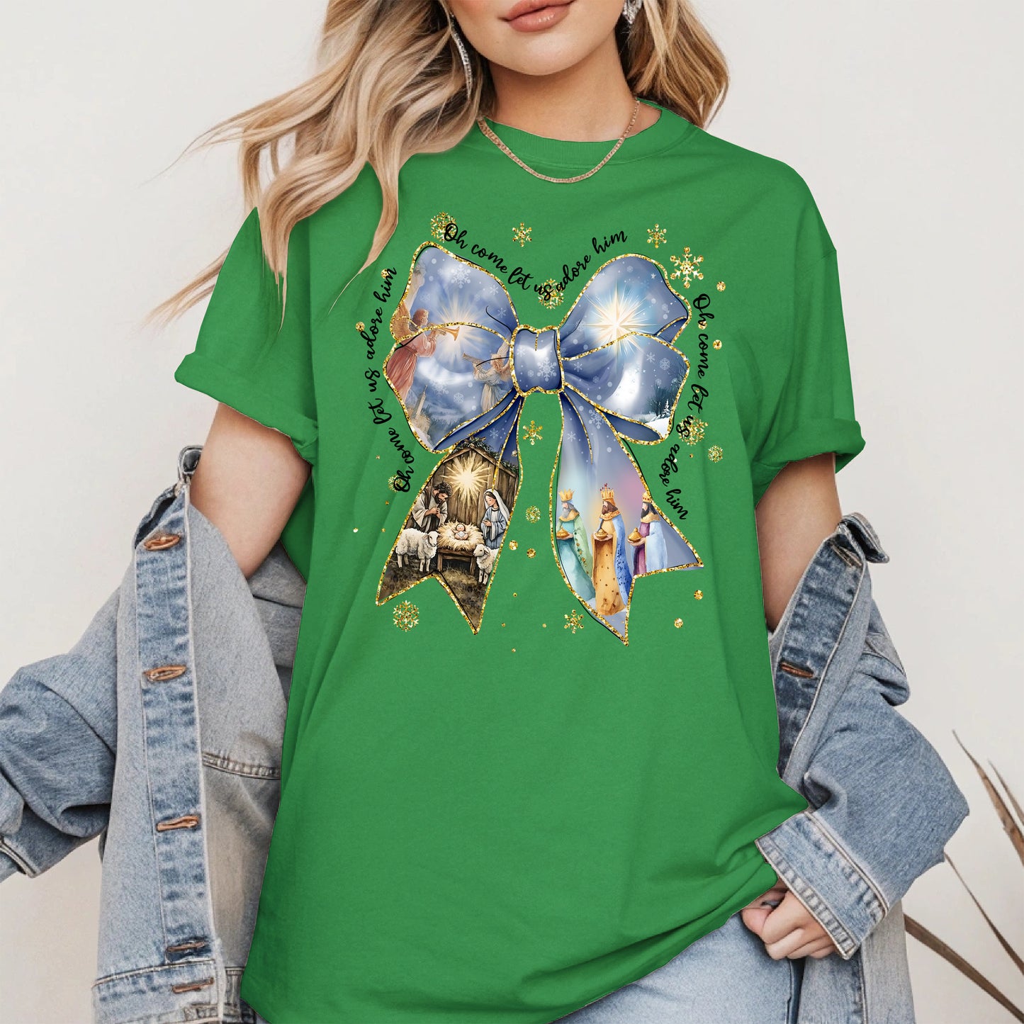 Oh Come Let Us Adore Him Nativity Christmas Shirt
