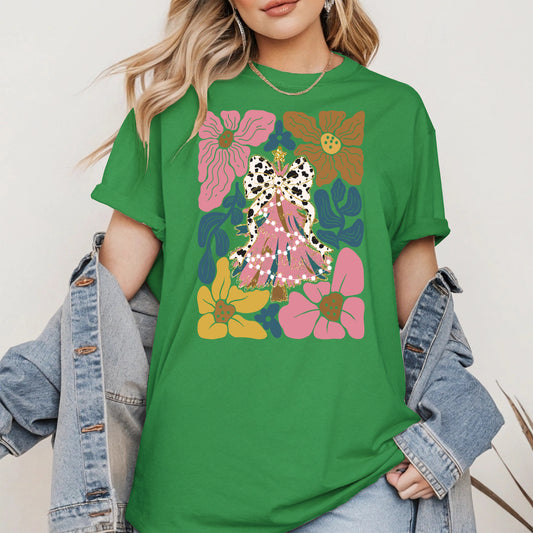 Christmas Tree Coquette Bow Floral Holiday Shirt