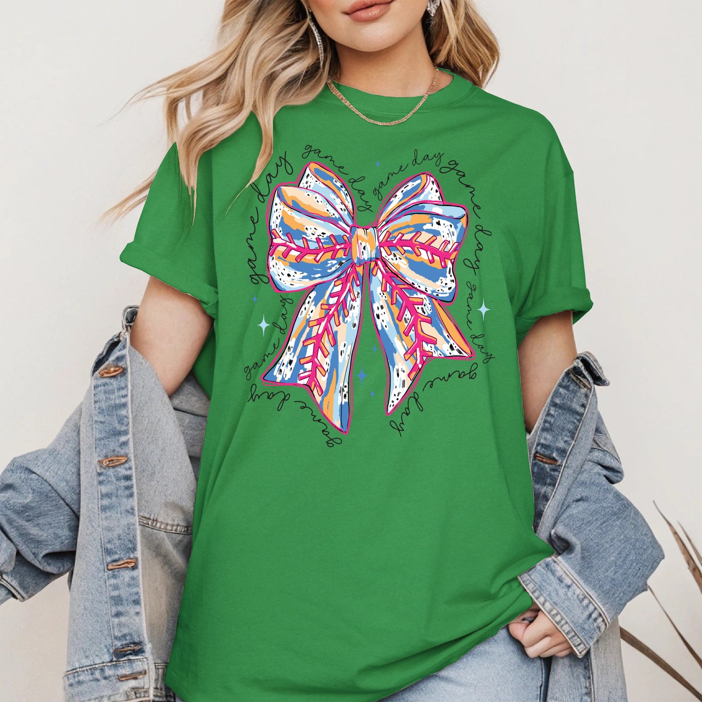 Game Day Bow Shirt Sport Tee Hoodie Sweatshirt for Baseball Fans