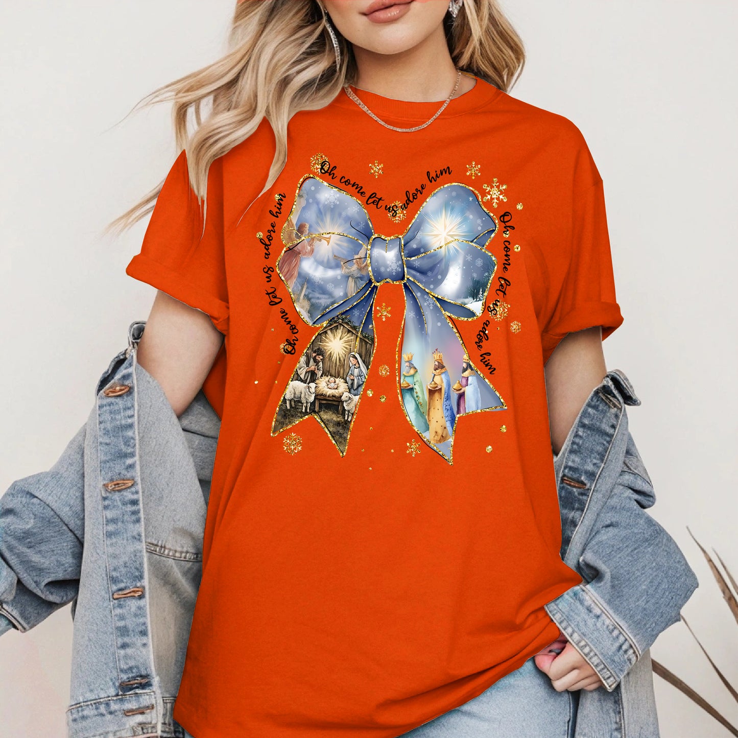 Oh Come Let Us Adore Him Nativity Christmas Shirt