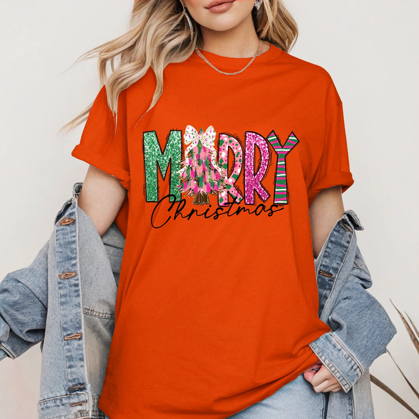 Merry Christmas Shirt Glitter Tree Holiday Tee