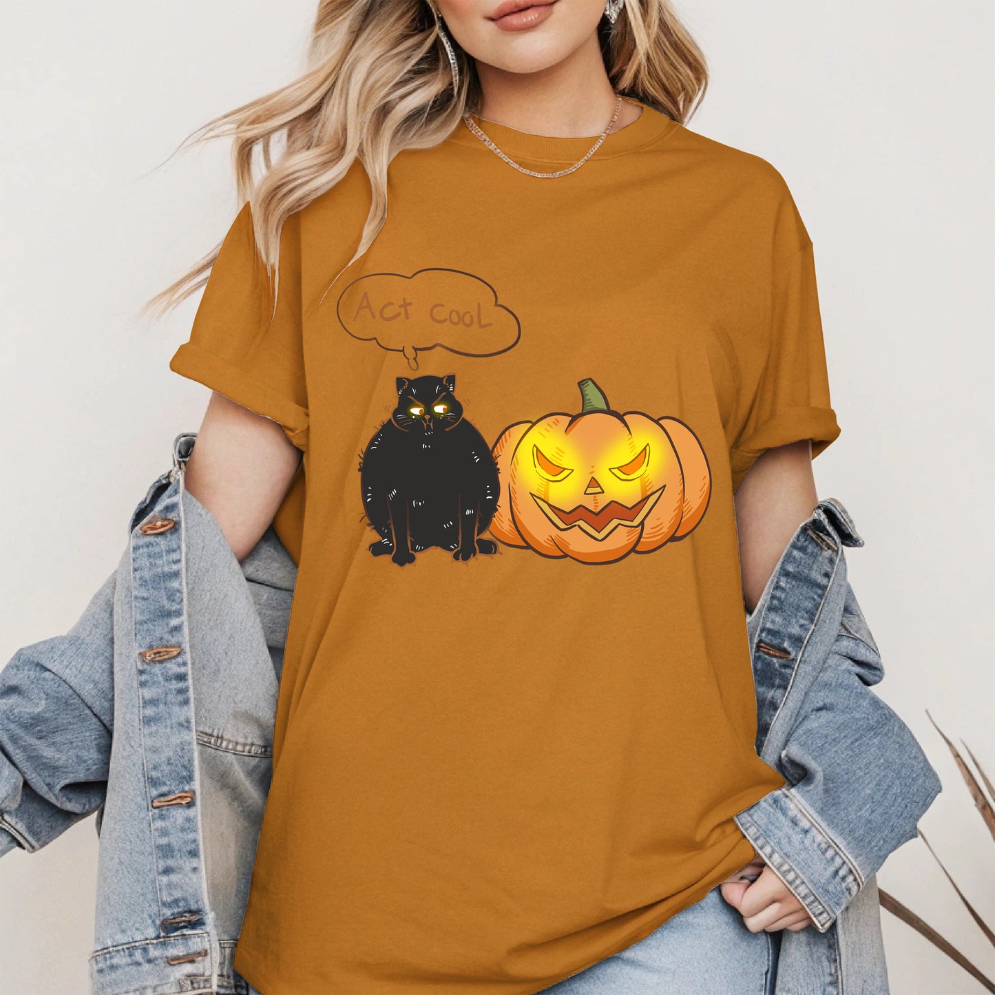 Act Cool - Black Cat & Pumpkin Halloween Tee