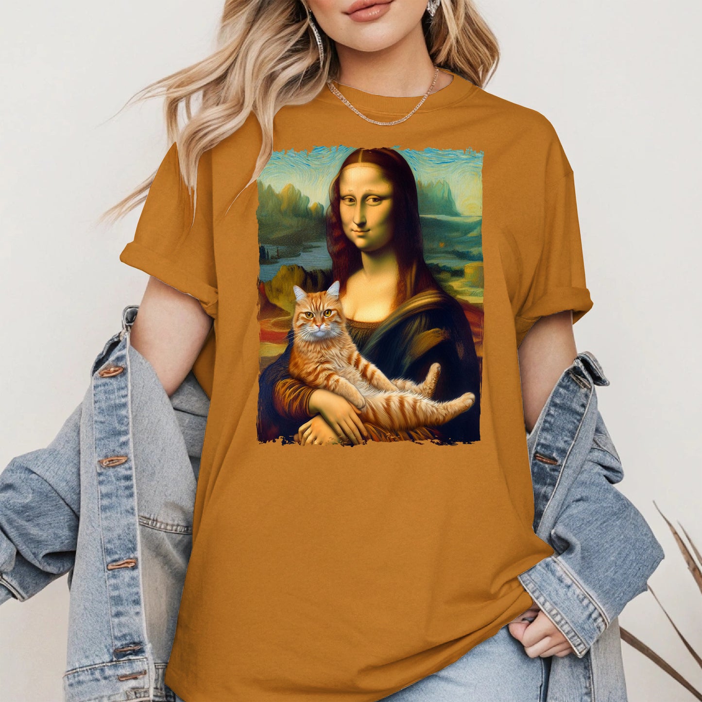 Mona Lisa Holding Orange Cat Shirt Hoodie Sweatshirt