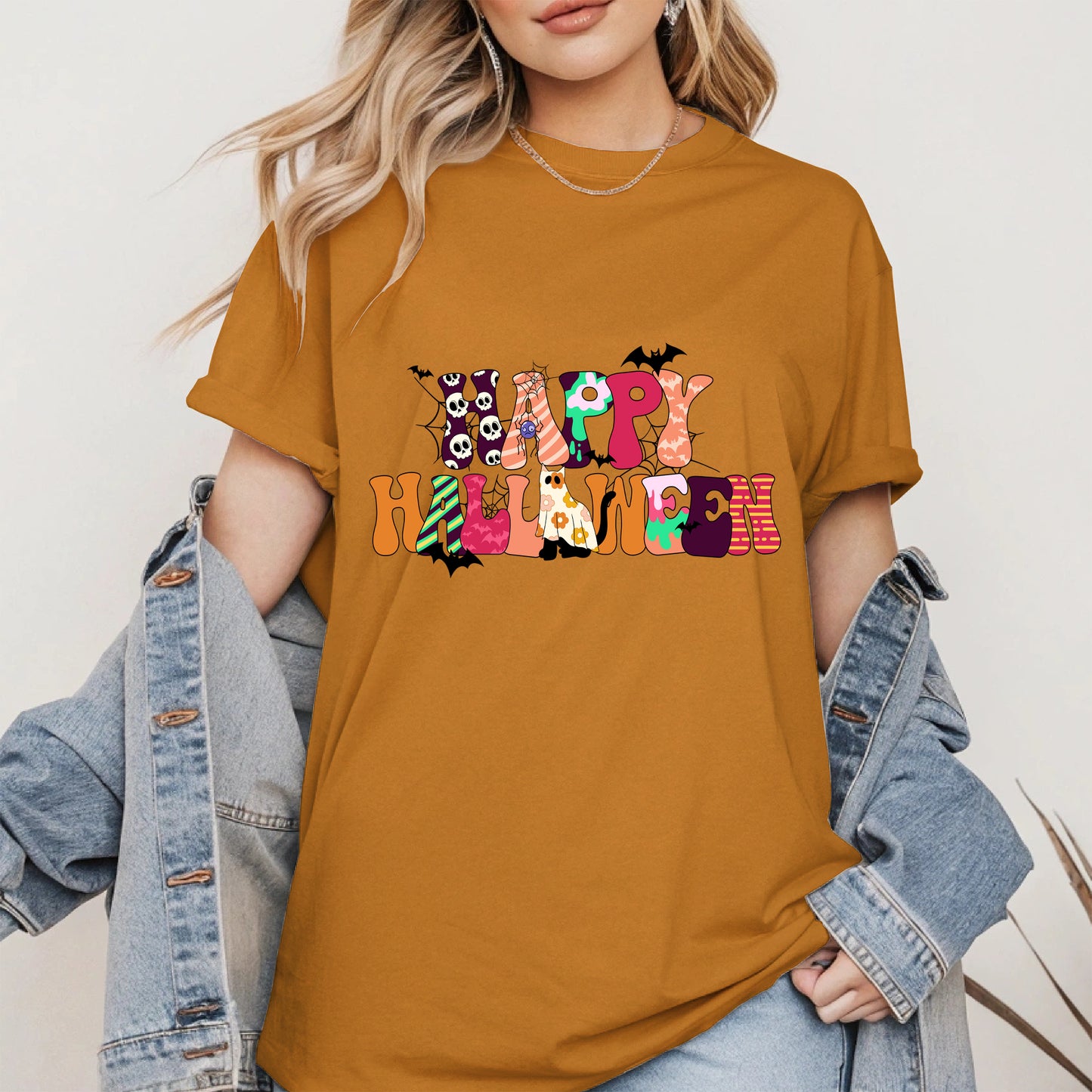 Colorful Ghost Pumpkin Retro Halloween Shirt