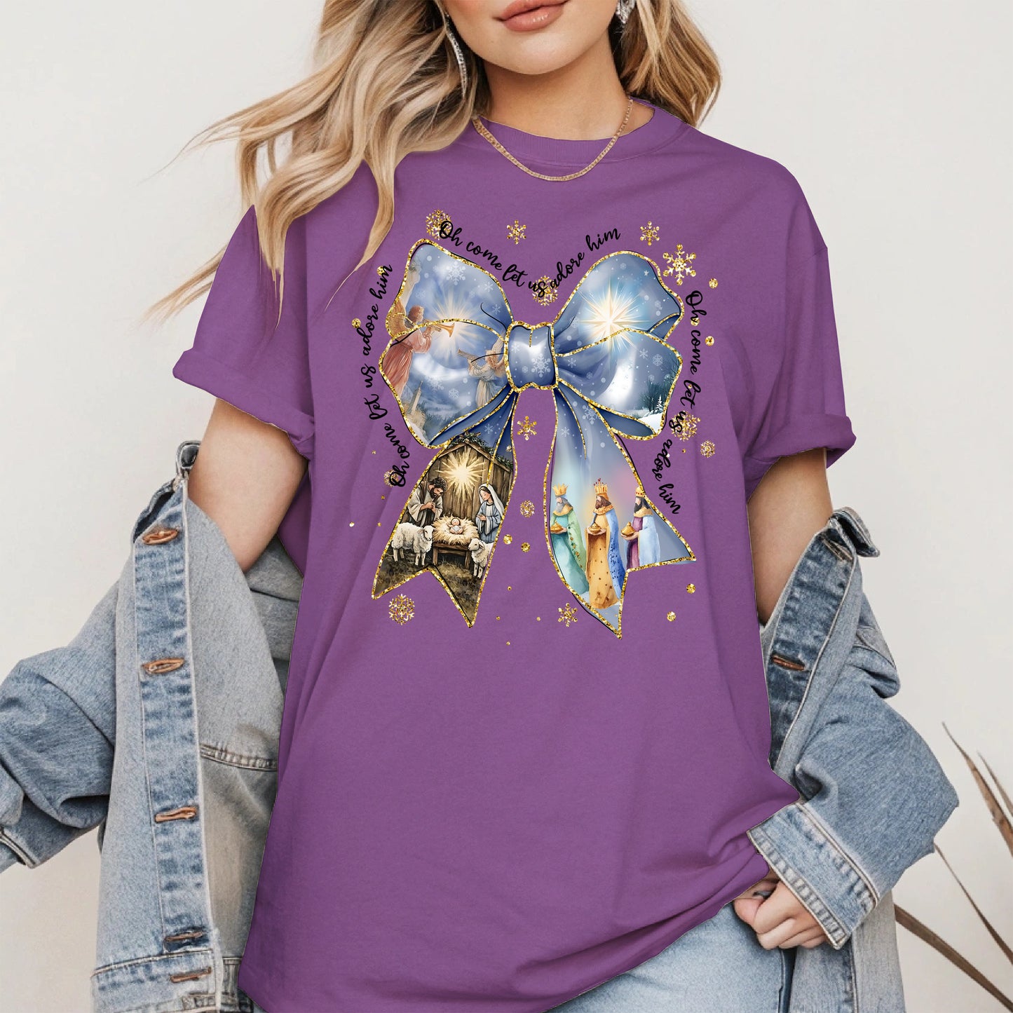 Oh Come Let Us Adore Him Nativity Christmas Shirt