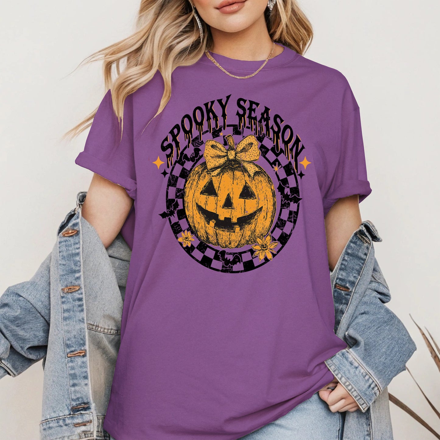 Spooky Season Halloween Pumpkin Checkered shirt