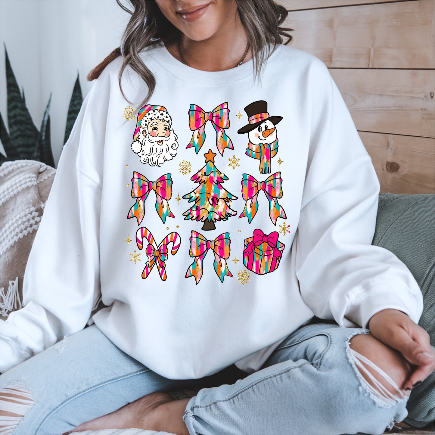 Colorful Brushstroke Santa Christmas Holiday Shirt