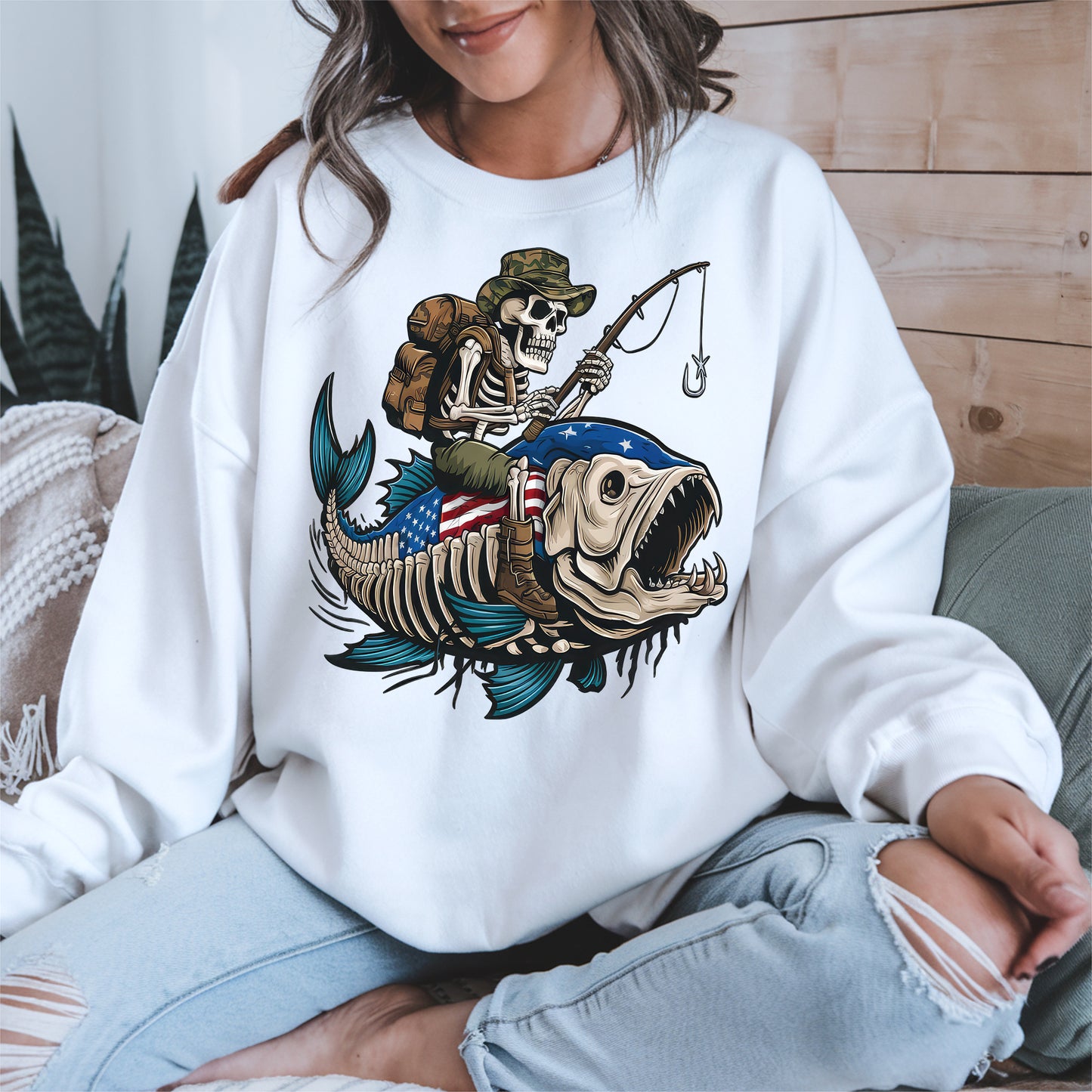 Patriotic Skeleton Fishing Shirt Hoodie Sweatshirt