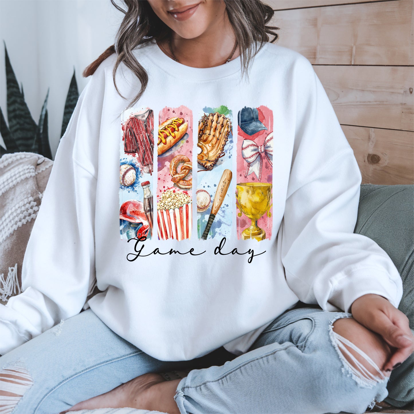 Watercolor Hotdog, Bat & Trophy Baseball Sport Shirt