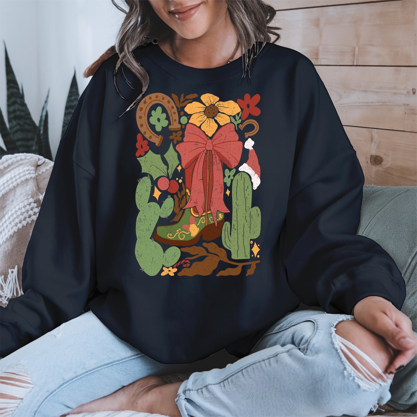 Western Christmas Cowboy Boot Shirt Hoodie