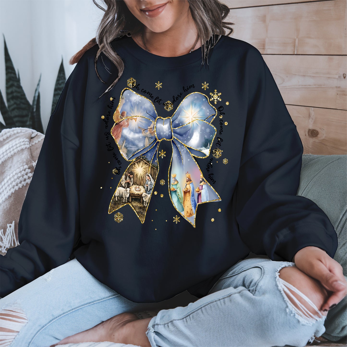 Oh Come Let Us Adore Him Nativity Christmas Shirt