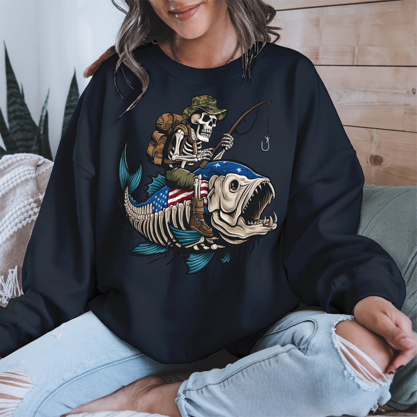 Patriotic Skeleton Fishing Shirt Hoodie Sweatshirt