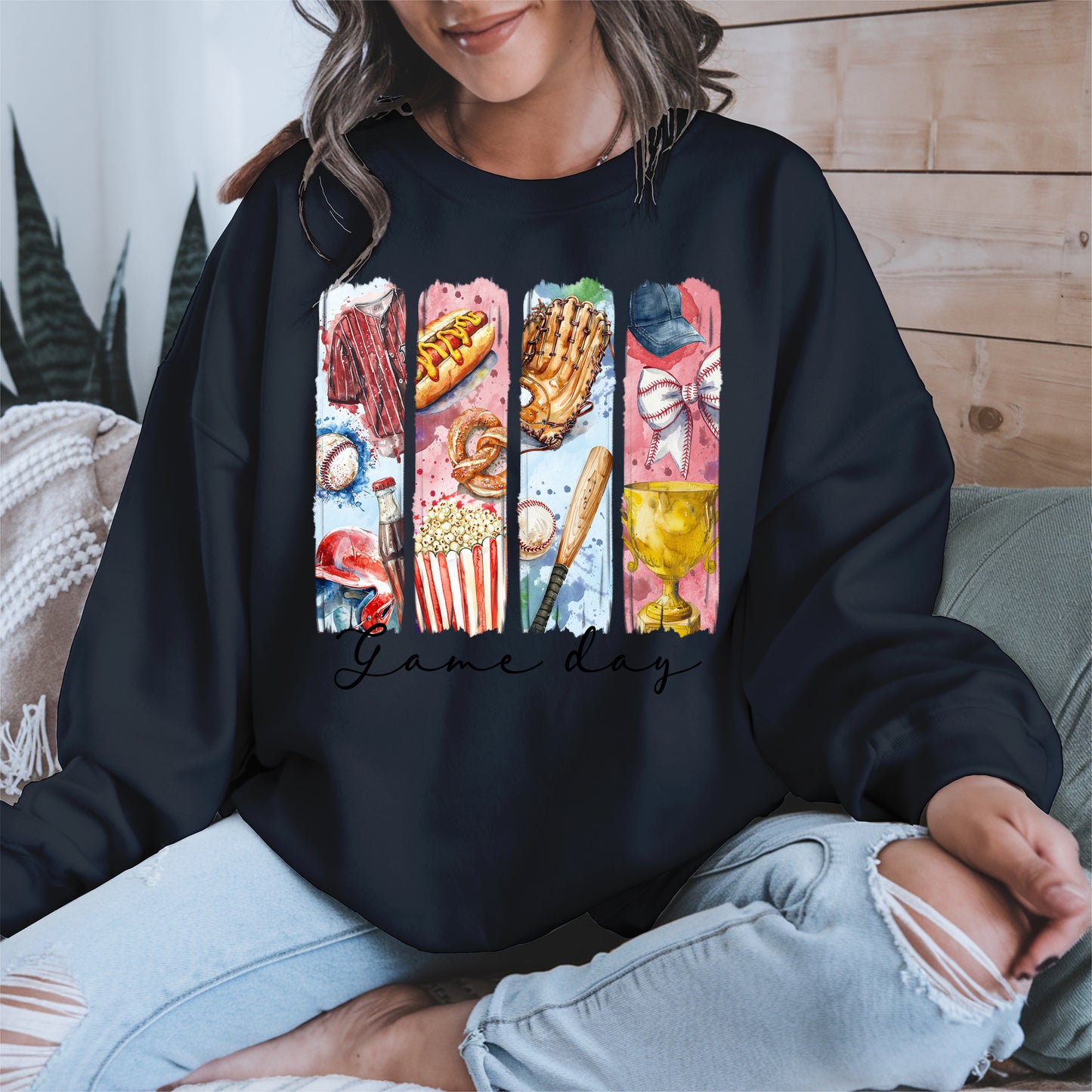 Watercolor Hotdog, Bat & Trophy Baseball Sport Shirt