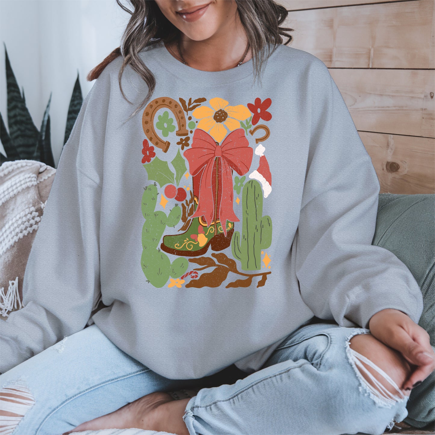 Western Christmas Cowboy Boot Shirt Hoodie