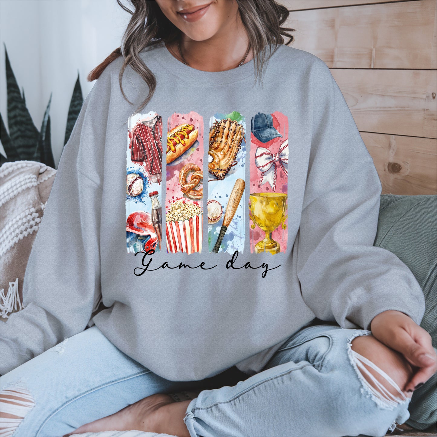 Watercolor Hotdog, Bat & Trophy Baseball Sport Shirt