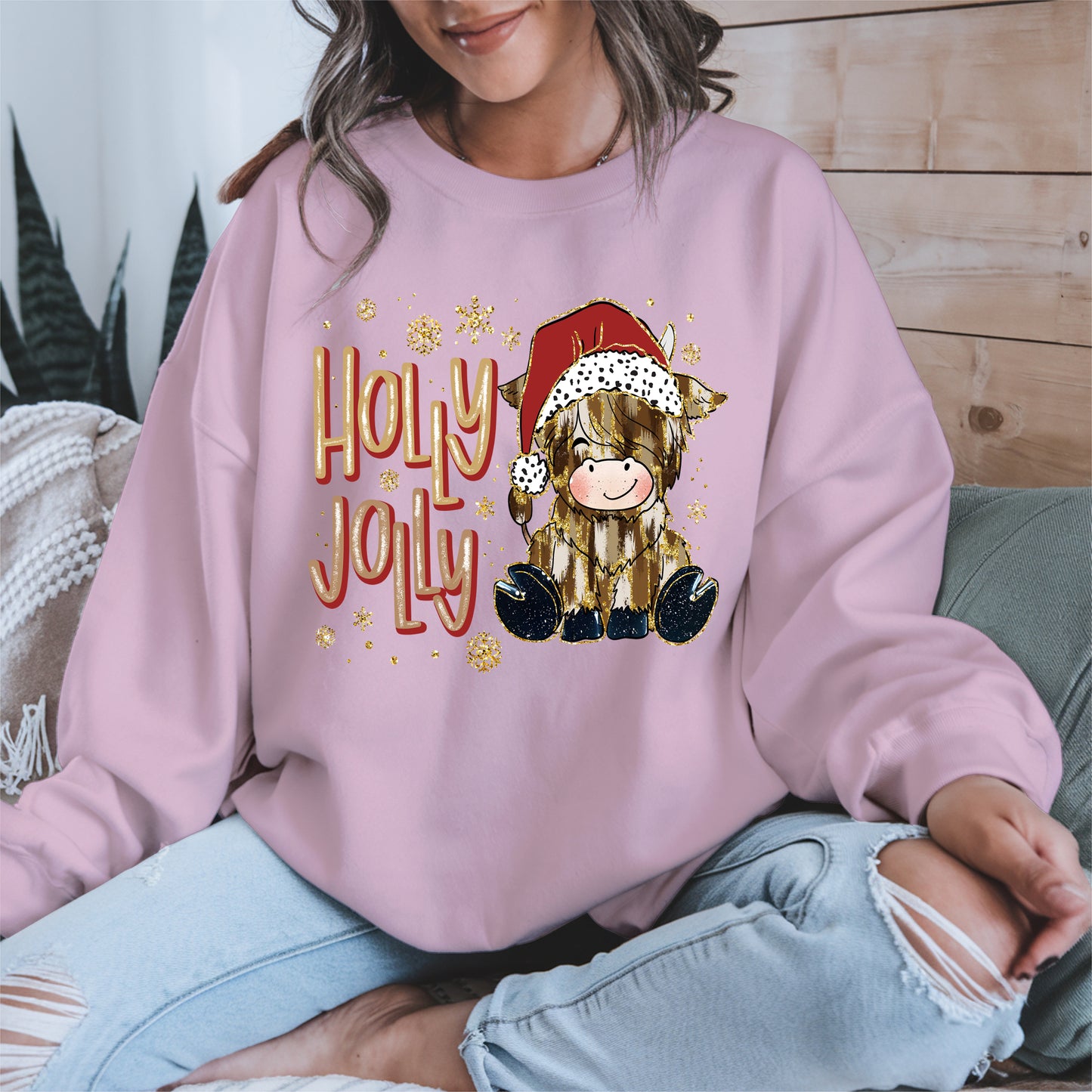 Holly Jolly Christmas Cow Santa Shirt